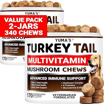 (2 Pack) Turkey Tail Mushroom for Dogs - 340 Ct - Mushroom Chews for Dogs