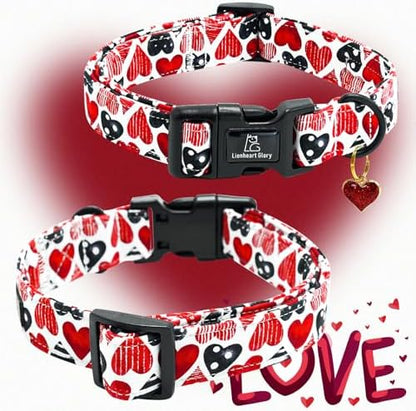 Lionheart glory Valentine's Dog Collar-Red Hearts Cute Spring Dog Collar for X-Small Dogs Female Male Adjustable Heavy-Duty Puppy Collar Holiday Pet Gift