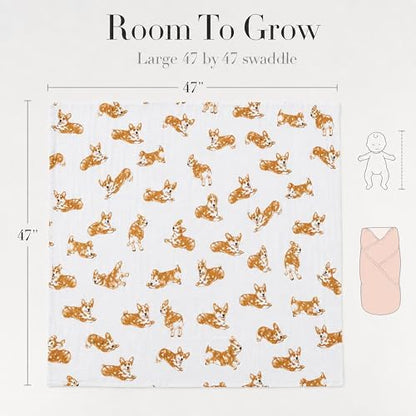 Mud Pie Baby Dog Breed Swaddle Blanket, Corgi, 47" x 47"