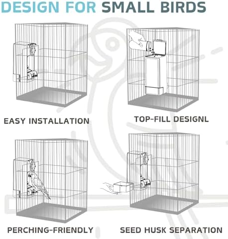Automatic Bird Feeder, Bird Cage Feeder with Perch for Parakeet Canary Cockatiel Finch (Blue)