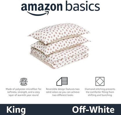 Amazon Basics Lightweight Polyester Microfiber Comforter Set, 3-Pieces, Off White Floral, King