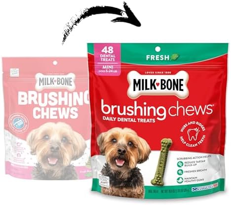 Milk-Bone Brushing Chews Fresh Mint Flavor Daily Dental Dog Treats, Mini, 18.9 Oz. Bag (Pack of 5)