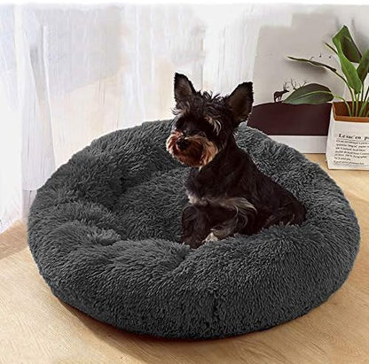 Plush Calming Donut Dog Bed for Small to Medium Dogs, 28 Inch Round Pet Bed
