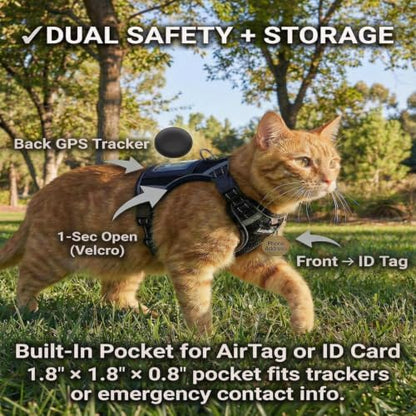 Luxelle Escape-Proof Cat Harness and Leash Set – Adjustable No Pull Soft Vest with 360° Reflective Straps, Built-in Pocket & Wrist Strap, Breathable Mesh Outdoor Harness