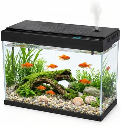 BARKBUDDY 2.4 Gallon Desktop Betta Fish Tank, All-in-One Starter Kit with Ultra-Quiet 3-in-1 Pump, 8-Mode LED, Temperature Display & Aroma Mist, for Office, Bedroom & Kid's Room