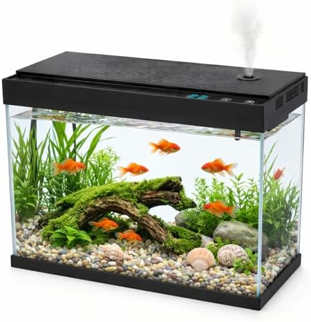 BARKBUDDY 2.4 Gallon Desktop Betta Fish Tank, All-in-One Starter Kit with Ultra-Quiet 3-in-1 Pump, 8-Mode LED, Temperature Display & Aroma Mist, for Office, Bedroom & Kid's Room