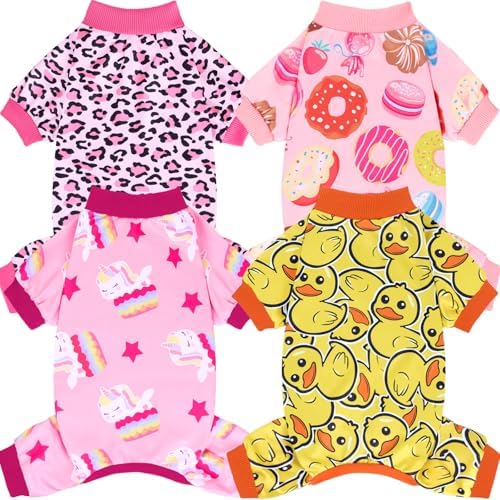 XPUDAC 4 Pack Dog Pajamas Soft Pink Girl Dog Clothes for Small Dogs, XL