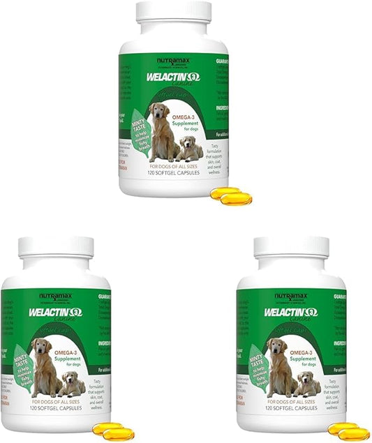 Nutramax Welactin Canine Softgels, Omega 3 Supplement for Dogs, Softgels, 120 Count (Pack of 3)