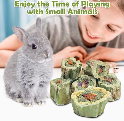 Fhiny Rabbit Chew Toys Natural Papaya Wood Treats Small Pet Molar Snacks Contain Grass Apple Carrot and Purple Sweet Potato Filling for Bunny Hamsters Guinea Pigs Chinchillas Teeth Grinding(0.44 lb)