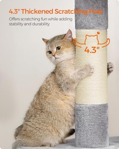 Feandrea Cat Tree, 40.6-Inch Tall Cat Tower, Cute Plush Condo, Light Gray