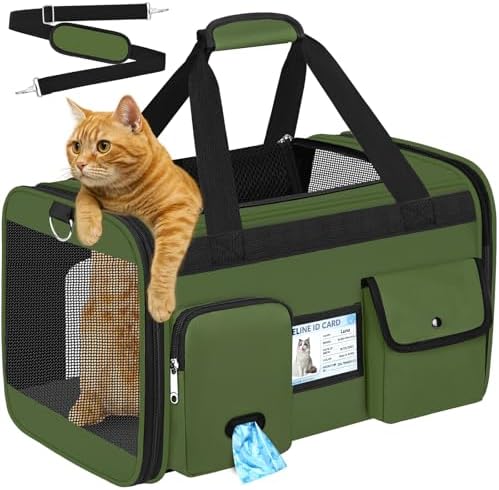 HUANLANG Large Cat Carrier Soft Sided Travel Pet Carrier Airline Approved
