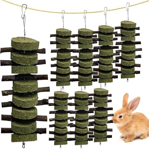 kathson 8PCS Bunny Chew Toys for Teeth Grinding, Chinchilla Treats Organic Bamboo Sticks Natural Fruitwood Branches for Rabbits Guinea Pigs Hamsters (Fruitwood Sticks+Alfalfa Cakes)