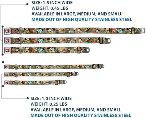 Buckle-Down Seatbelt Buckle Dog Collar - Mickey & Minnie Croissant de Triomphe Scenes - 1.5" Wide - Fits 16-23" Neck - Medium