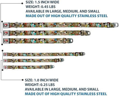 Buckle-Down Seatbelt Buckle Dog Collar - Mickey & Minnie Croissant de Triomphe Scenes - 1.5" Wide - Fits 16-23" Neck - Medium