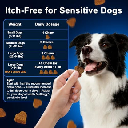 Dog Allergy Chews,is Omega 3 Human,Anti Itch Relief for Dogs Itching Skin Relief and Aller Immune Pet Multivitamin Allergy Chews Coat Licking Supplement Pills Meds Treats 250 Bites for Dogs
