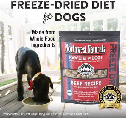 Northwest Naturals Freeze-Dried Beef Dog Food - Bite-Sized Nuggets - Grain-Free, High-Protein, Raw Diet, Human-Grade Ingredients, All Natural, Premium Quality, Healthy & Nutritious - 12 Oz