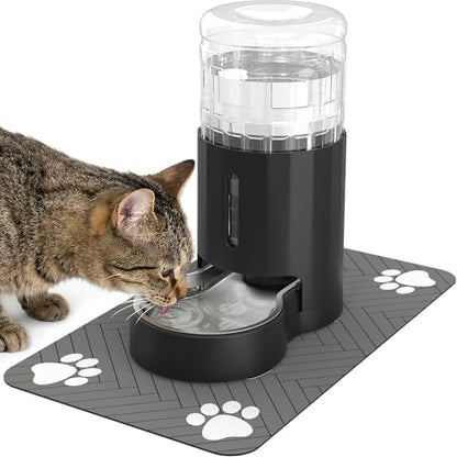 JUNSPOW Cat Water Dispenser with Placemat & Stainless Steel Bowl (4L Black)