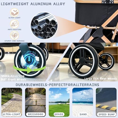 Chihuahua 3-in-1 Foldable Pet Stroller 4-Wheel for Small Dogs,Black
