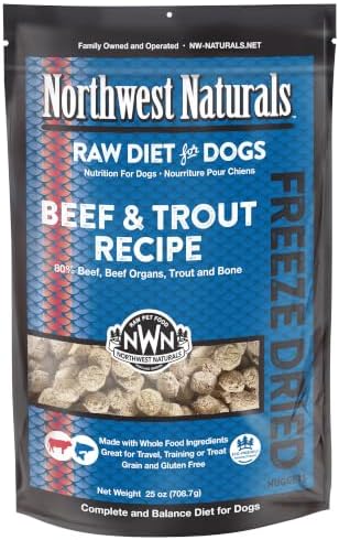 Northwest Naturals Freeze-Dried Beef & Trout Dog Food - Bite-Sized Nuggets - Grain-Free, High-Protein, Raw Diet, Human-Grade Ingredients, All Natural, Omega-3 for Skin & Coat, Made in USA, 25 Oz