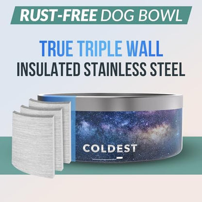 Coldest Dog Bowl - Anti Rust Metal, Non Slip, 3 Layers Insulated Stainless Steel Dog Bowls - Spill Proof & Heavy Duty - Water Bowl for Dogs, Cats & Pets, Dish Washer Safe (100 oz, Into The Beyond)