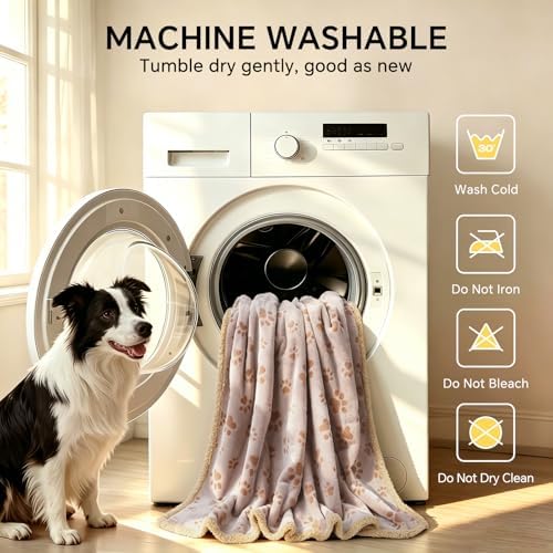 Luciphia Waterproof Pet Blankets Whith Paw Print for Couch Sofa Bed Cover, Liquid Pee Proof Soft Fluffy Dog Blanket Washable, Reversible Furniture Protection Puppy Cat, Khaki, X-Large（85" x 57"）