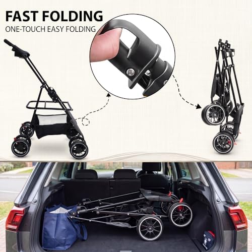 2-in-1 Foldable Pet Stroller 4-Wheel for Small Dogs,Light Gray+Kale Green