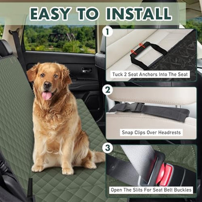 Waterproof Dog Backseat Cover for Cars, Non-Slip Pet Seat Protector, Green