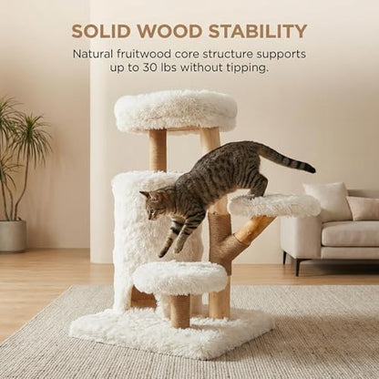 35" Multi-Level Cat Tree with Durable Sisal-Wrapped Posts, Dual Enclosed Condos, Cushioned Perches, and Removable Plush Cover,White