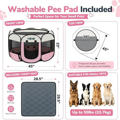 Dog Cat Small Animal Puppy Playpen Crate with Pee Pad, Large, Pink
