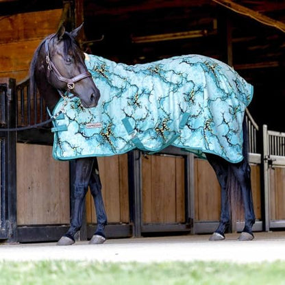 Jeffers Expression Standard Neck Fleece Cooler Horse Blanket, 69" – Lightweight Breathable Polyester Fleece Horse Cooler for Moisture Control, Drying, Layering, All Year Round Use - Bisbee Blue