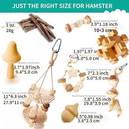 Hamster Toys for Hamster, Gerbils, Mice, Rats - Natural Wood Chew Toys for Small Animals, Syrian & Dwarf Hamster Cage Accessories to Relieve Boredom, Promote Molar Teeth Grinding & Reduce