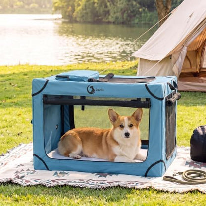 Portable Collapsible Soft Dog Crate for Medium Dogs, 30in Blue