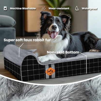 Laifug Orthopedic Dog Beds for Large Dogs,4.5" Memory Foam Dog Beds,Durable Water Proof Liner Removable and Washable, Nonskid Bottom, Black Grid Gray 46"x28"x8"
