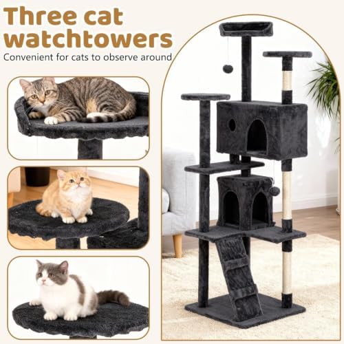 BestOffice 70" Cat Tree with Toy, Multi-Level Cat Tower Indoor Dark Gray
