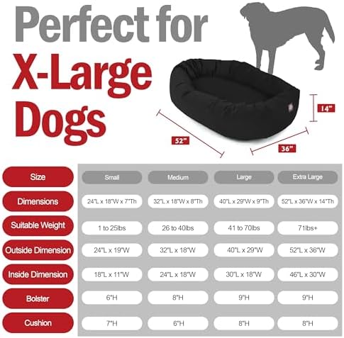 Majestic Pet 52 Inch Suede Calming Dog Bed Washable – Cozy Soft Round Dog Bed w/Spine Support for Dogs to Rest Head - Fluffy Donut Dog Bed 52x35x11 (Inch) - Round Pet Bed X- Large – Black (2025)