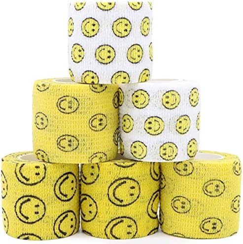 Self Adhesive Bandage Wrap Animal Cohesive Bandage Self Adherent Wrap First Aid Tape for Dogs Cats Horses Birds & Wrist Healing Ankle Sprain (2 Inch Smile 6 Rolls)