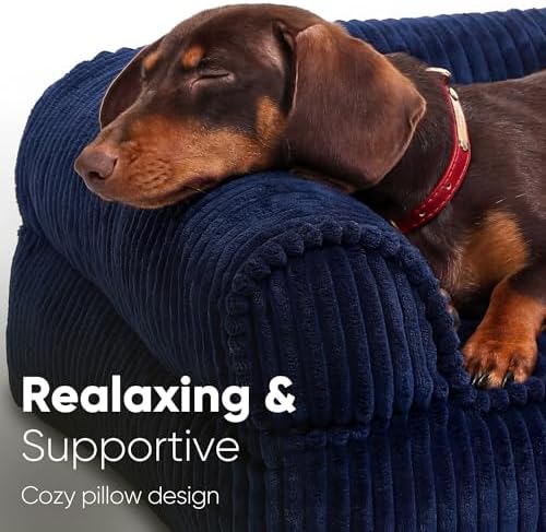 FUKUMARU Dog Couch Bed, Corduroy Cozy Cat Bed, Waterproof, Washable Cover