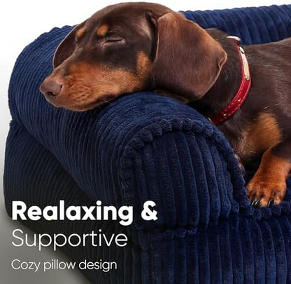 FUKUMARU Dog Couch Bed, Corduroy Cozy Cat Bed, Waterproof, Washable Cover