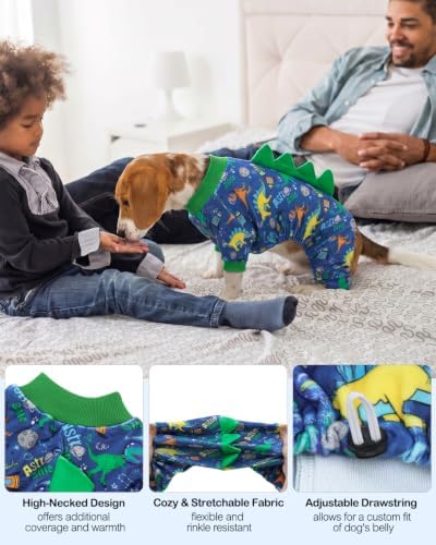 CuteBone Dinosaur Costume Dog Pajamas, Stretchy Spandex Crystal Velvet Sleepwear Coat for Small Dogs, Soft & Warm Pet Outfit Clothes for Cold Weather, Cozy Pullover Design COSP23XL