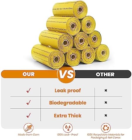 Dog Poop Bags Rolls-600 Counts, 40Rolls, Biodegradable Poop Bags Made of Cornstarch, 100% Leak Proof and Easy to Open (Yellow)