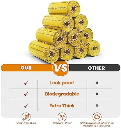 Dog Poop Bags Rolls-600 Counts, 40Rolls, Biodegradable Poop Bags Made of Cornstarch, 100% Leak Proof and Easy to Open (Yellow)