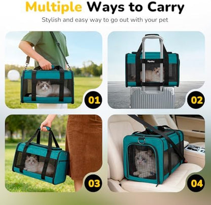Hipubby Cat Carrier Dog Carrier for Pets Up to 16 Lbs, Soft-Sided Pet Travel Carrier for Cats and Small Dogs, Airline Approved Pet Carrying Case with Shoulder Strap & Removable Mat - Blue