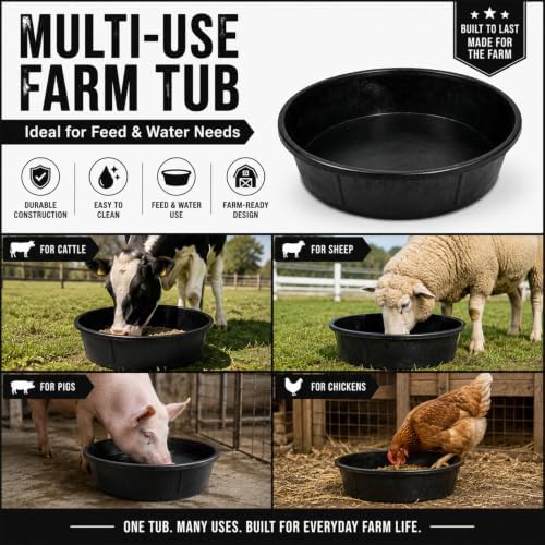 5 Pcs 3 Gallon Rubber Feed Pan with Cleaning Brush for Animals