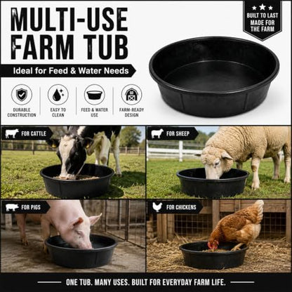 5 Pcs 3 Gallon Rubber Feed Pan with Cleaning Brush for Animals