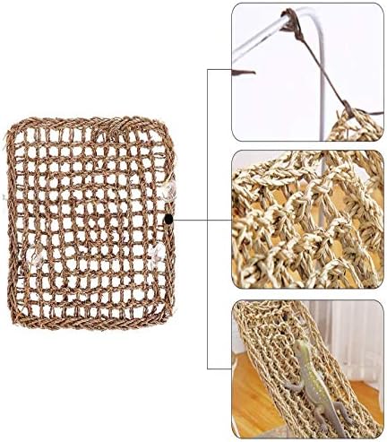 Tfwadmx 2 Pack Bearded Dragon Hammock, Reptile Climbing Decor, Lizard Lounger 100% Natural Seagrass Fabric Hammock for Reptiles, Geckos, Anoles, Iguanas, Hermit Crabs, Triangular