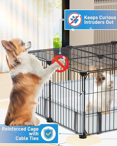 BUCATSTATE Guinea Pig Cages with Floor Mat, 20 Panels Guinea Pigs Playpen with Top Cover, Metal Rabbit Cage Indoor for Hedgehogs, Quail, Chickens (47" L x 24" W x 12" H)