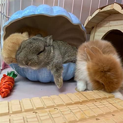 Small Animal Hideout Extra Large Ceramic Shell Shape Guinea Pig House Chinchilla Igloo Habitat Hut Cave Summer Bed Cage Accessories for Hedgehog Rabbit Hamster Gerbil Rat (XL (9.5''x7''x7.9''), Blue)