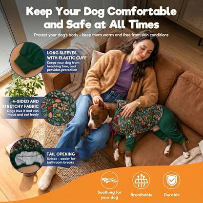 LovinPet Large Dog Bodysuits, Dew & Moss Dark Green Print, 3XL