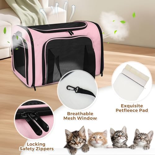 Large Cat Carrier Soft Up to 28 Lbs, Breathable Pet Bag with Steel Frame