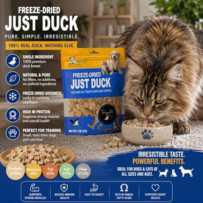Freeze-Dried Duck Treats for Dogs & Cats, Single Ingredient, High-Protein Training Treats, Food Topper for Picky Eaters, Grain-Free Pet Snack (2.0 oz, Just Duck)